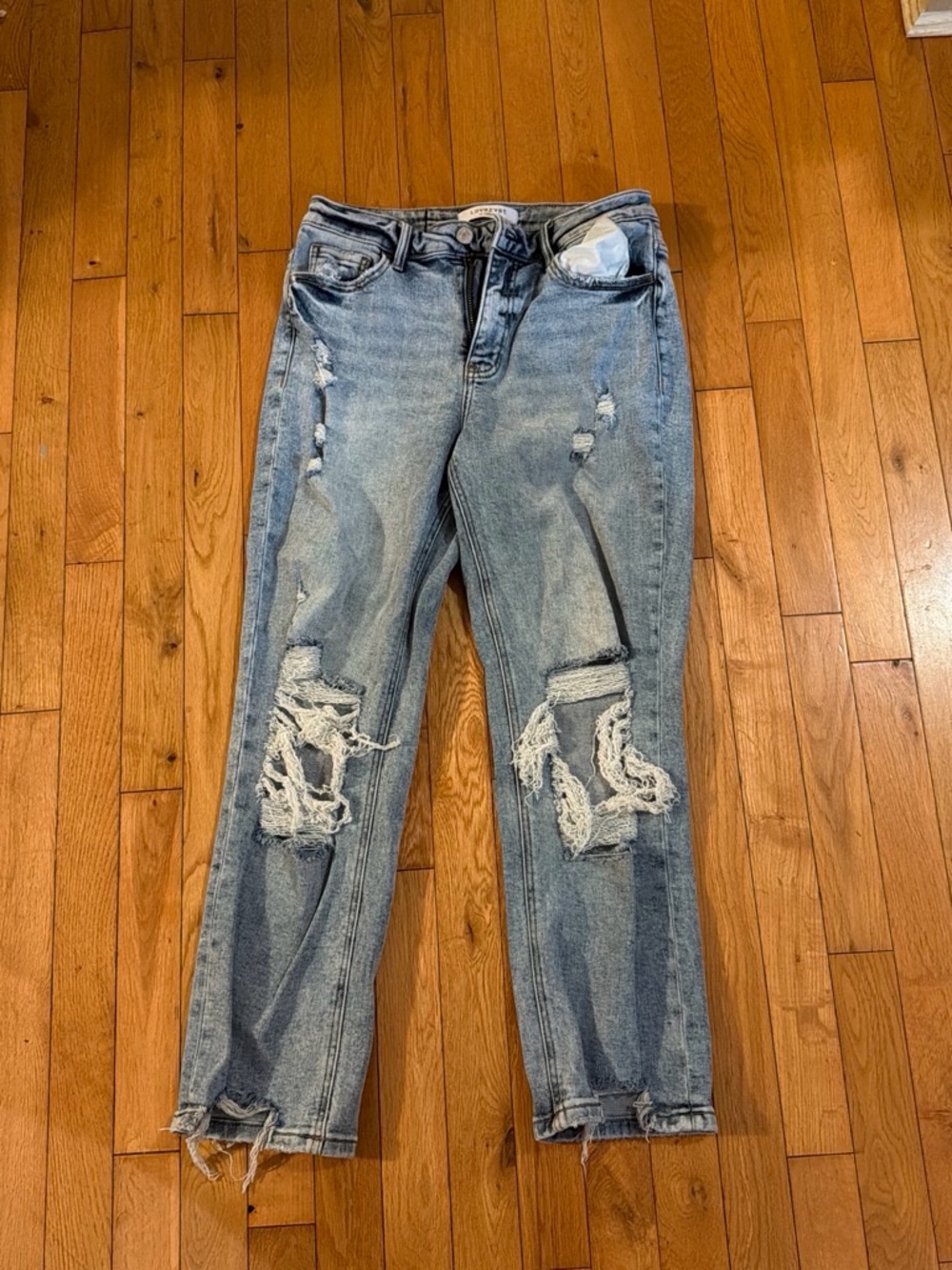 Women's Light Blue Distressed Boyfriend Jeans